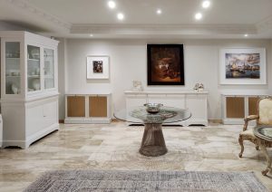 Muebles de salón comedor con un acabado blanco brillo personalizado